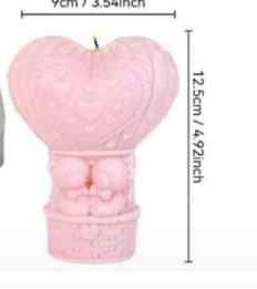 Heart Hot Air Balloon Bear Candle Mold - CAT-BR-0002 Heart Hot Air Balloon Bear finished pink candle